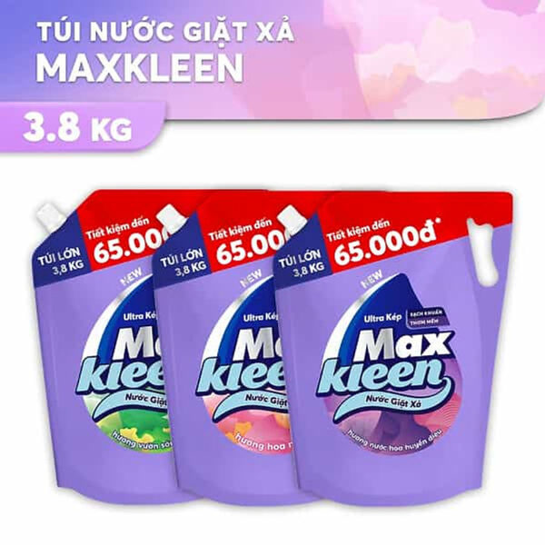 [Tiết kiệm] Thùng 3 Túi Nước Giặt Xả Maxkleen Hương Nước Hoa Huyền Diệu (3.8kgx3)