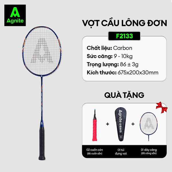 Vợt cầu lông siêu nhẹ khung carbon cao cấp Agnite - Kèm bao đựng cao cấp - 1 chiếc - Hàng chính hãng - F2115