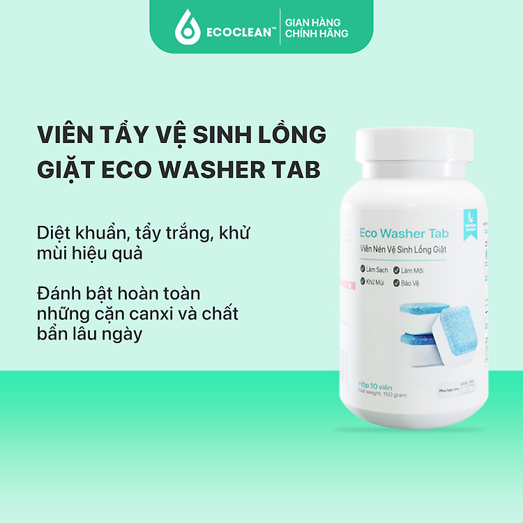 Viên Vệ Sinh Diệt Khuẩn, Khử Mùi Máy Giặt – Eco Washer Tab – KPTCHEM Hũ 10 và 20 viên