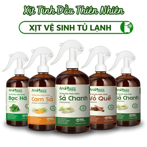 Xịt Khử Mùi Tủ Lạnh Từ Tinh Dầu Thiên Nhiên Khử Mùi An Toàn Có Nhiều Mùi Sả Chanh, Cam Sả, Bạc Hà, Vỏ Quế Chai Lớn 300ml