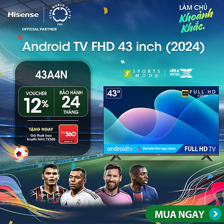 Android Tivi LED Hisense 43 inch 43A4N trợ lý ảo Google Voice Control, bảo hành 2 năm – HÀNG CHÍNH HÃNG