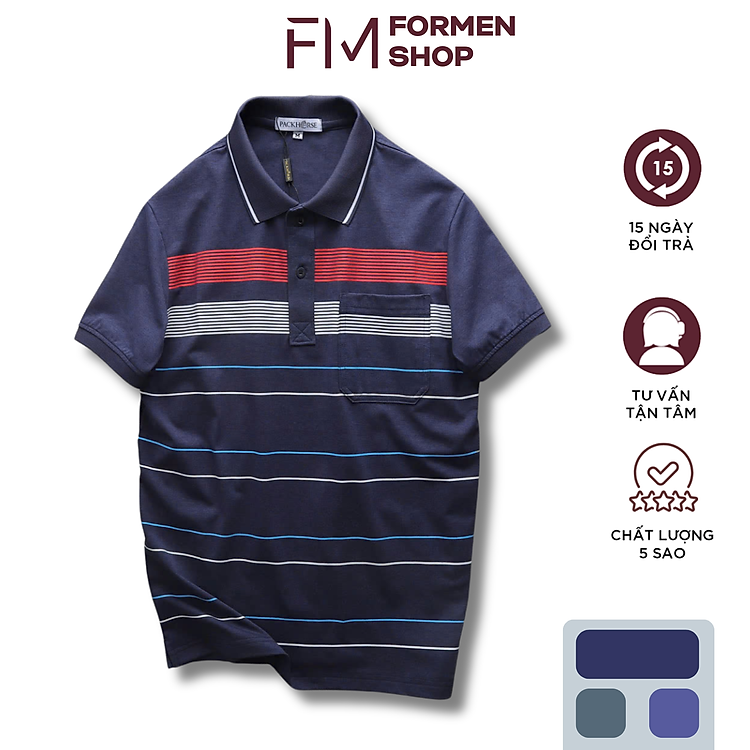 Áo thun polo Pack sọc túi thời trang, cotton muối mịn mát – FORMEN SHOP – FMPS243