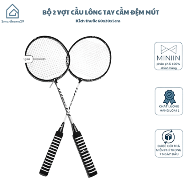 Bộ 2 Vợt Cầu Lông Tay Cầm Đệm Mút Tặng Kèm 03 Quả Cầu Hàng Chính Hãng - Đàn Hồi Tốt, Siêu Cứng, Siêu Bền - HÀNG CHÍNH HÃNG MINIIN