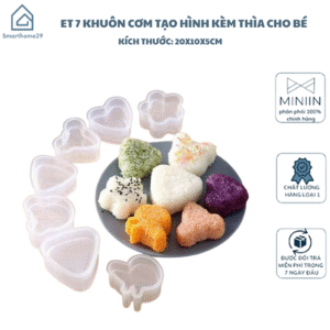 Bộ 7 Khuôn Làm Cơm, Ép Trứng Bento, Làm Bánh Tạo Hình Ngộ Nghĩnh Kích Thích Cho Bé Ăn-Chất Lượng An Toàn- Tặng Kèm Thìa Cơm- Chính Hãng MINIIN
