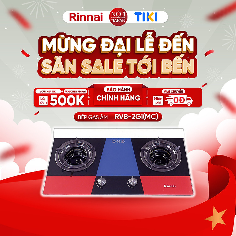 Bếp gas âm đầu đốt trong Rinnai RVB-2Gi(MC) mặt bếp kính và kiềng bếp men – Hàng chính hãng