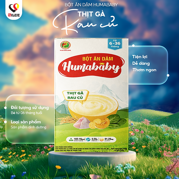 Bột Ăn Dặm Humababy Vị Thịt Gà Rau Củ – Hộp 10 Gói x 25g
