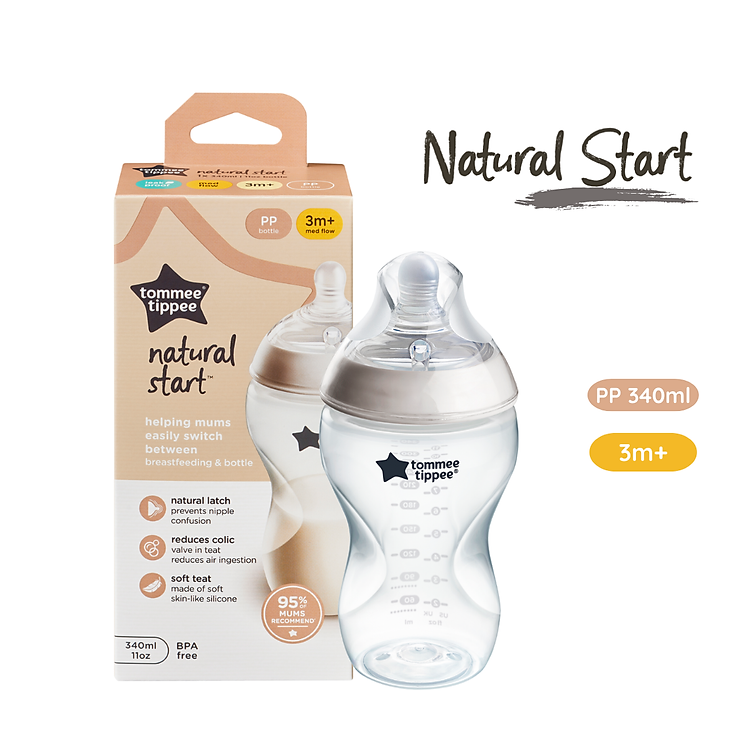 Bình Sữa PP Ty Siêu Mềm Tự Nhiên Tommee Tippee 340ml, Núm Ty Của Bình 3-6 Tháng