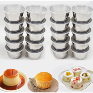 Combo 20 Khuôn Làm Bánh Flan Rau Câu Cupcake Inox 304 ( 7cm ) Nắp Nhựa Khít ( Tặng 40 Khuôn Rau Câu Không Nắp )