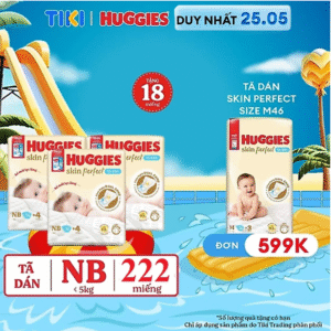 Combo 3 gói Tã/bỉm dán sơ sinh Huggies Skin Perfect NB 70+4 miếng với 2 vùng thấm giảm kích ứng da