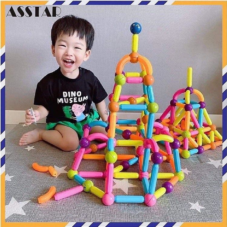 Đồ Chơi Trẻ Em, Đồ Chơi Xếp Hình Nam Châm 64 Chi Tiết, Bộ Xếp Hình Cho Bé Tăng Khả Năng Sáng Tạo