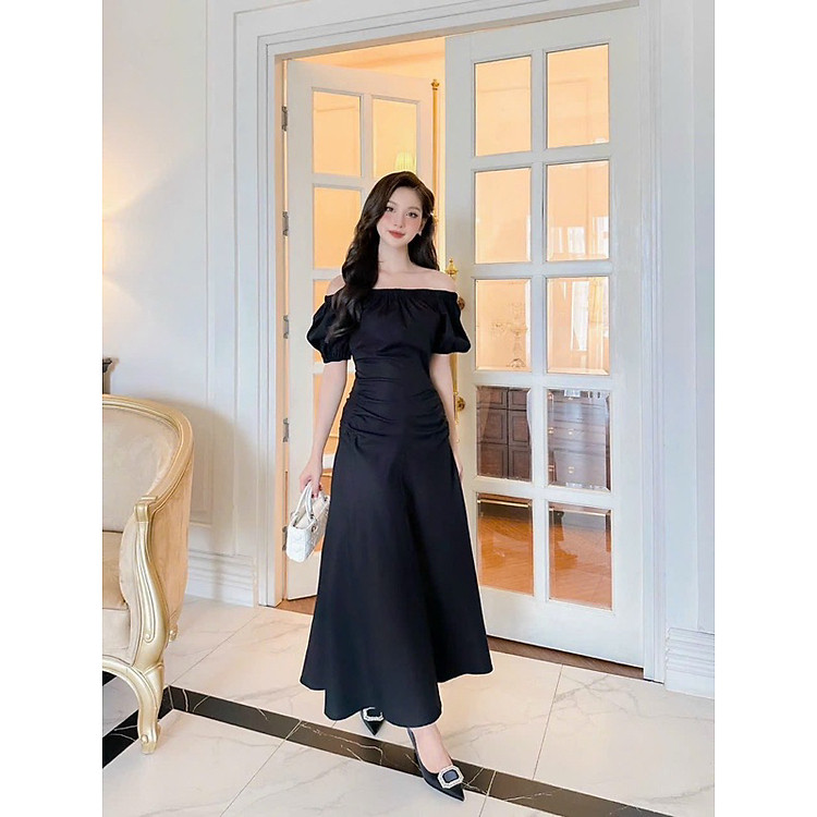 Đầm dự tiệc MINA thiết kế trễ vai dáng dài chất liệu KaKi – MN242
