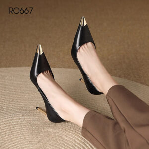 Giày nữ cao gót mũi nhọn, da lì ROSATA RO667 -8p- Đen - HÀNG VIỆT NAM - BKSTORE