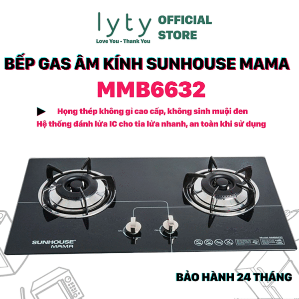 [Hàng Chính Hãng Cao Cấp] Bếp Gas Âm Kính Sunhouse Mama MMB6632 - Bảo hành chính hãng 24 tháng tại nhà - Họng thép không gỉ cao cấp, không sinh muội đen