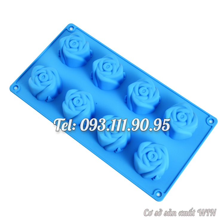 Khuôn silicon làm bánh, rau câu, socola 8 hoa hồng – Mã số 1395