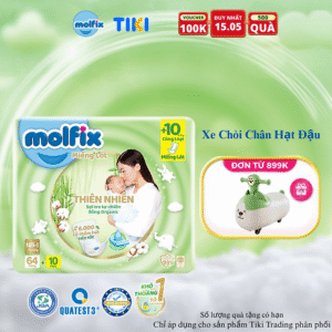 Miếng lót sơ sinh Molfix Thiên nhiên Super Jumbo Newborn 1 (dưới 1 tháng tuổi) - Gói 64+10 miếng