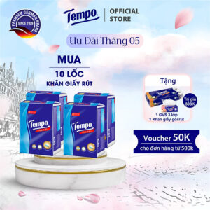 [MUA 10 LỐC TẶNG 1 GÓI + 1 LỐC GVS 3 LỚP] Khăn Giấy Rút Cao cấp Tempo - 4 Lớp Bền Dai, An Toàn Cho Da - Thương Hiệu Đức