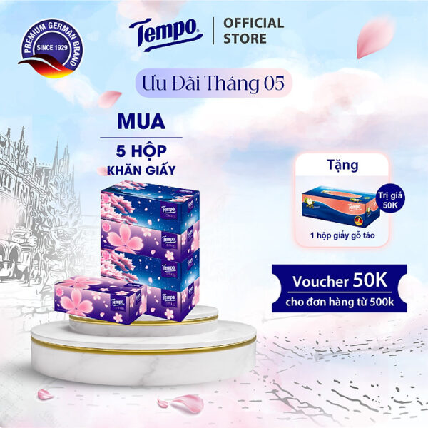 [MUA 5 KHĂN GIẤY HỘP TẶNG 1 KHĂN GIẤY HỘP] Khăn Giấy Hộp Rút Cao Cấp Tempo - 3 lớp bền dai, không kích ứng da - Thương hiệu Đức, Hương Gỗ táo Giao Bao Bì Tết