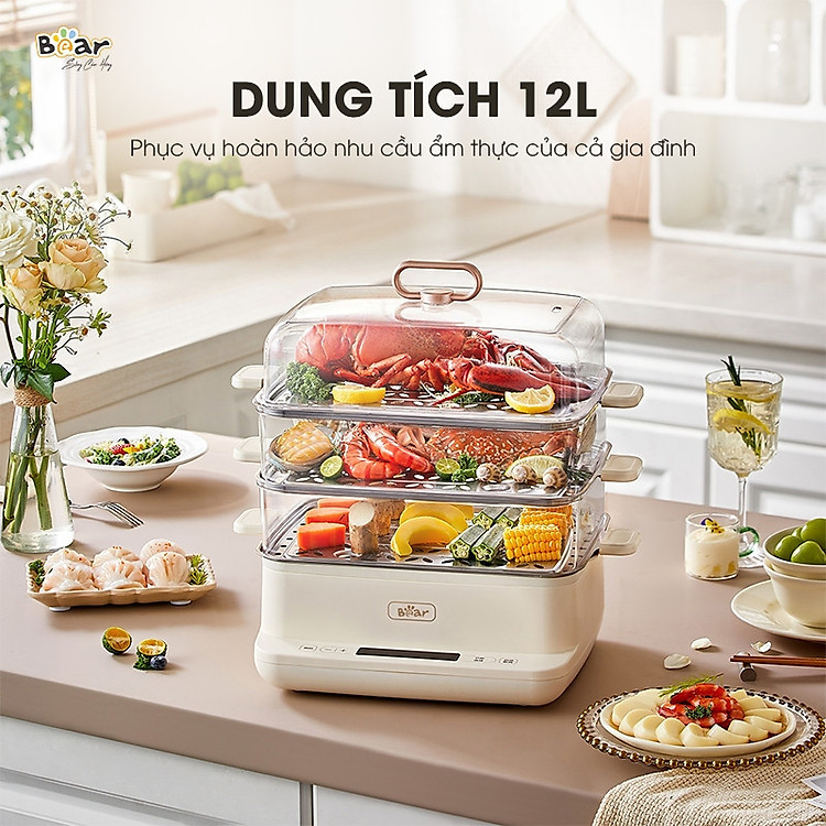 Nồi hấp điện BEAR 3 tầng 12L công suất 800W (EFS-4H27E / DZG-CA2G2)