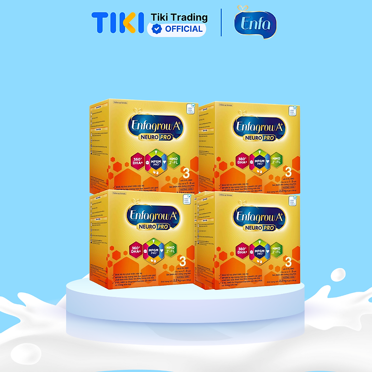 Thùng 4 hộp sữa bột Enfagrow A+ NeuroPro 3 với 2’-FL HMO cho trẻ từ 1 – 3 Tuổi – Vị Nhạt Dễ Uống (2.2kg)