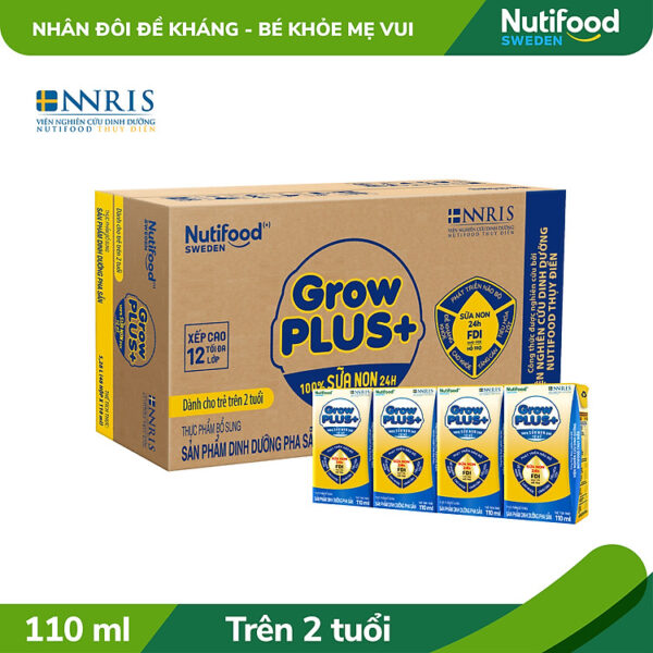 Thùng sữa bột pha sẵn Nutifood GrowPLUS+ Sữa Non Tăng Đề Kháng 2+ (48 hộp x 110ml)