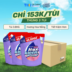 [Tiết kiệm] Thùng 3 Túi Nước Giặt Xả MaxKleen Hương Vườn Sớm Mai (3.8kgx3)