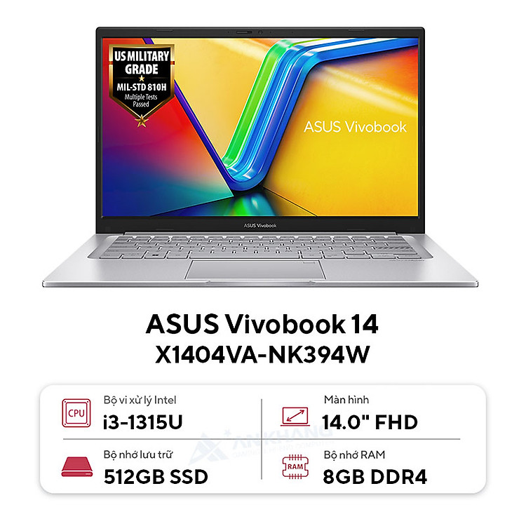 ASUS Vivobook X1404VA-NK394W (Intel Core i3-1315U | Intel UHD Graphics | 14 inch FHD | 8GB | 512GB | Win 11 Home | Bạc) – HÀNG CHÍNH HÃNG