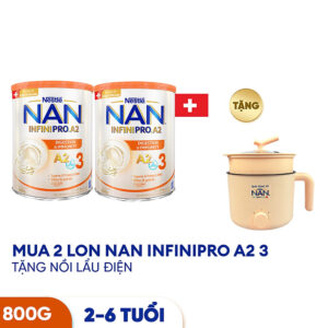 Bộ 2 Lon Sữa bột NAN INFINIPRO A2 800g Thụy Sĩ 3 với đạm quý A2 tiêu hóa tốt sau 7 ngày và 5HMO tăng cường đề kháng (2 - 6 tuổi)