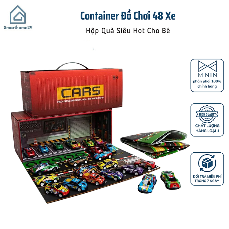Bộ Đồ Chơi Xe Ô Tô Container 48 Chiếc Mini – Quà Sinh Nhật Bé Trai – Đồ Chơi Mô Hình Xe Hơi Kèm Hộp Đựng – HÀNG CHÍNH HÃNG MINIIN