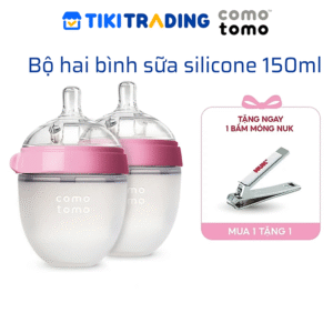 Bộ hai bình sữa silicone Comotomo 150ml - Hồng Tặng Bấm móng sơ sinh NUK