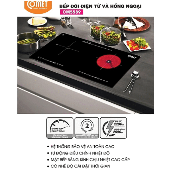 Bếp đôi điện từ - hồng ngoại COMET CM5589 - Hàng Chính Hãng