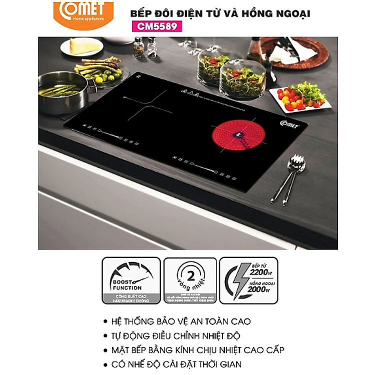 Bếp đôi điện từ – hồng ngoại COMET CM5589 – Hàng Chính Hãng