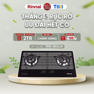 Bếp gas âm Rinnai RVB-2BG(L)N mặt bếp kính và kiềng bếp men - Hàng chính hãng.