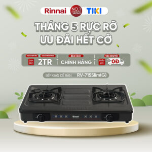 Bếp gas dương Rinnai RV-715Slim(G) mặt bếp men và kiềng bếp men - Hàng chính hãng.