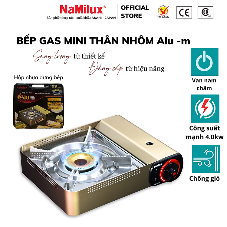 Bếp Gas Mini Cao Cấp Thân Nhôm Alu-m I Van Nam Châm Ngắt Gas An Toàn – Giải Pháp Chống Nổ│Công Suất Mạnh 4.0 kW│Hàng Chính Hãng