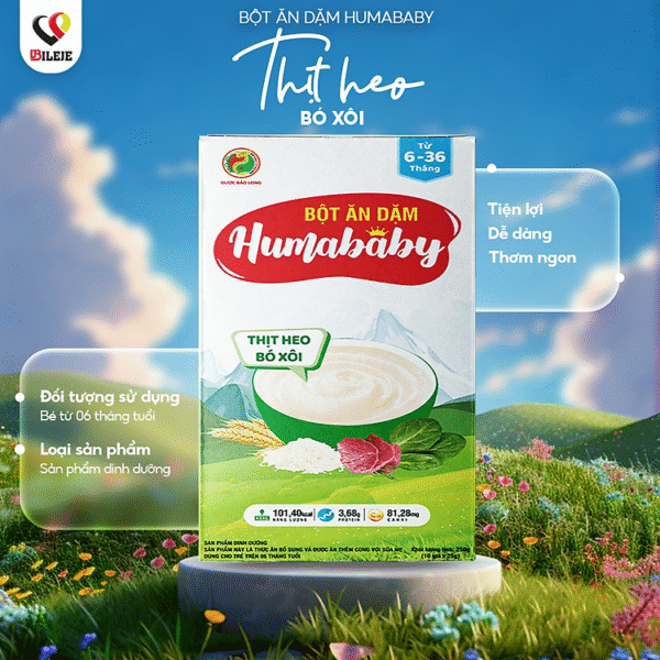 Bột Ăn Dặm Humababy Vị Thịt Heo - Bó Xôi - Hộp 10 Gói x 25g