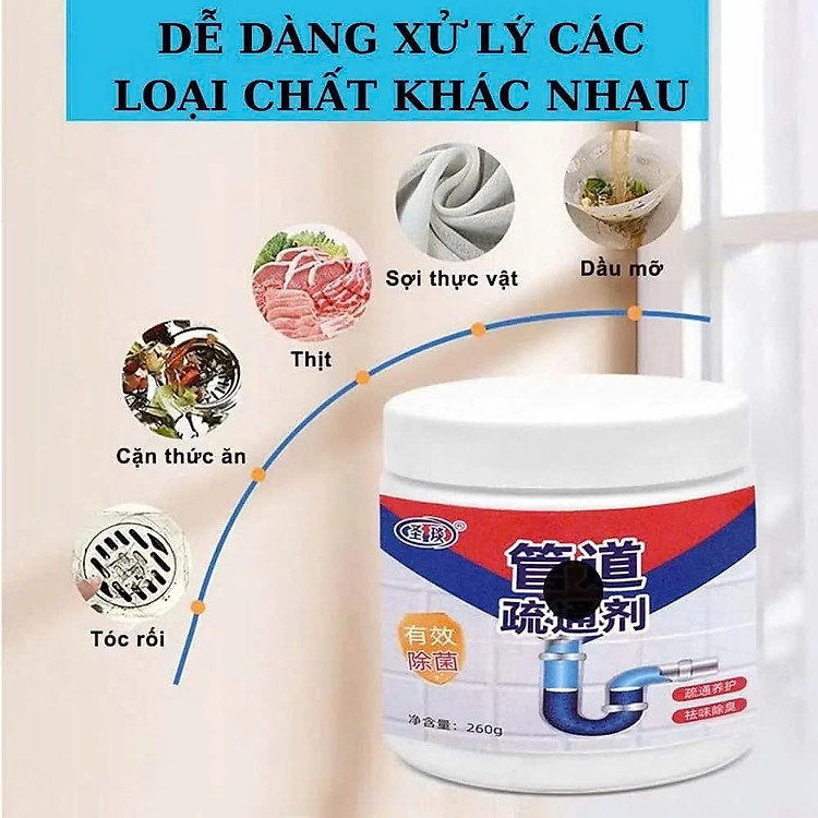 Bột thông cống cực mạnh bột thông bồn cầu, bồn rửa bát, đường ống, chai 260gram