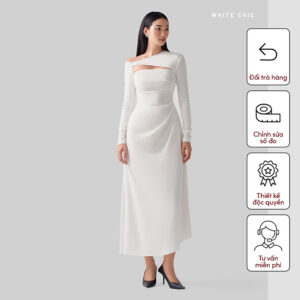 Đầm body dáng dài xòe nhẹ kết hợp đường cutout ngực Ciara thiết kế cao cấp WHITE CHIC