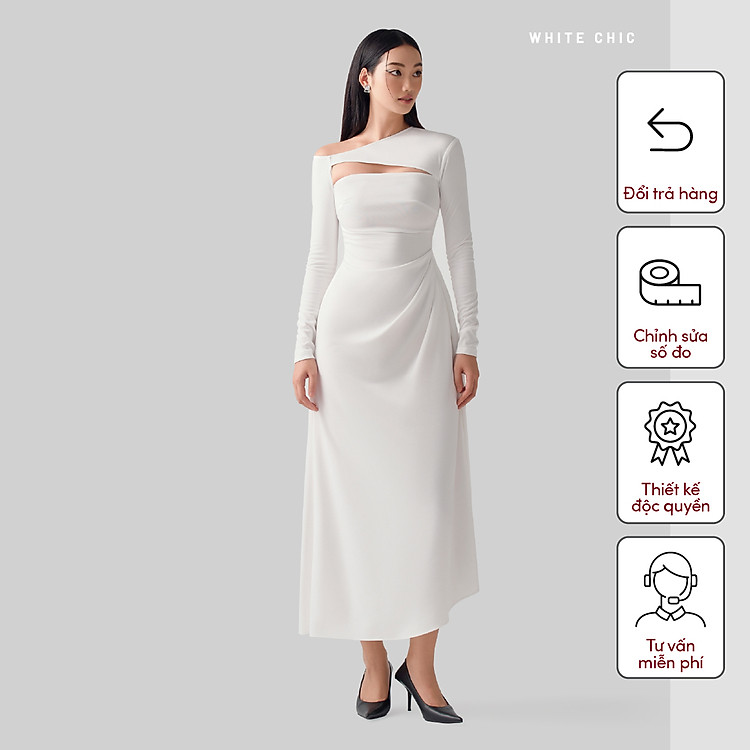Đầm body dáng dài xòe nhẹ kết hợp đường cutout ngực Ciara thiết kế cao cấp WHITE CHIC