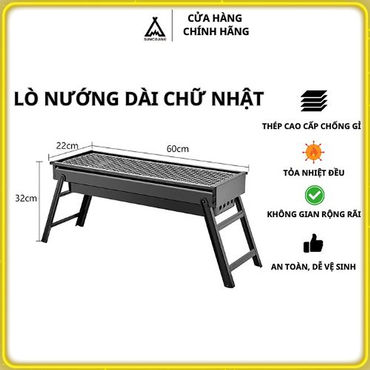Lò nướng kéo ngoài trời Suncojia tặng dụng cụ hỗ trợ, giá nướng than gỗ, có thể gấp gọn và di động