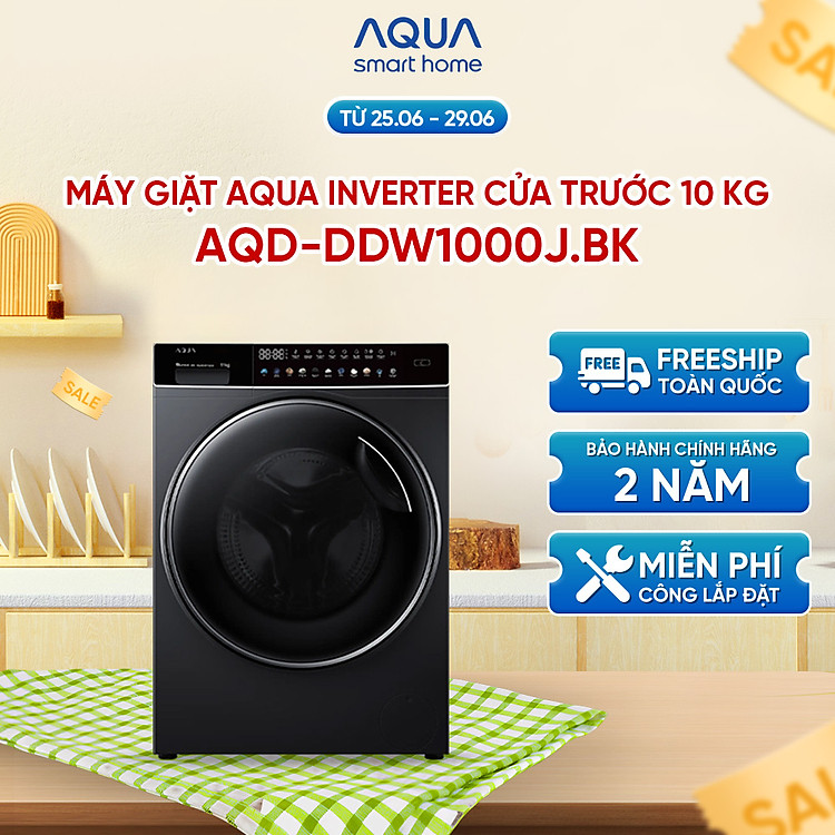 Máy giặt cửa trước Aqua Inverter 10KG AQD-DDW1000J.BK – Freeship toàn quốc – Hỗ trợ lắp đặt – Hàng chính hãng