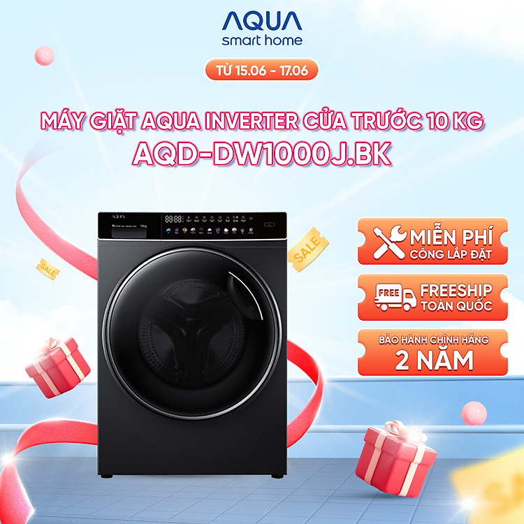 Máy giặt lồng ngang Aqua Inverter 10kg AQD-DW1000J.BK – Bảo hành 2 năm – Hỗ trợ lắp đặt – Hàng chính hãng