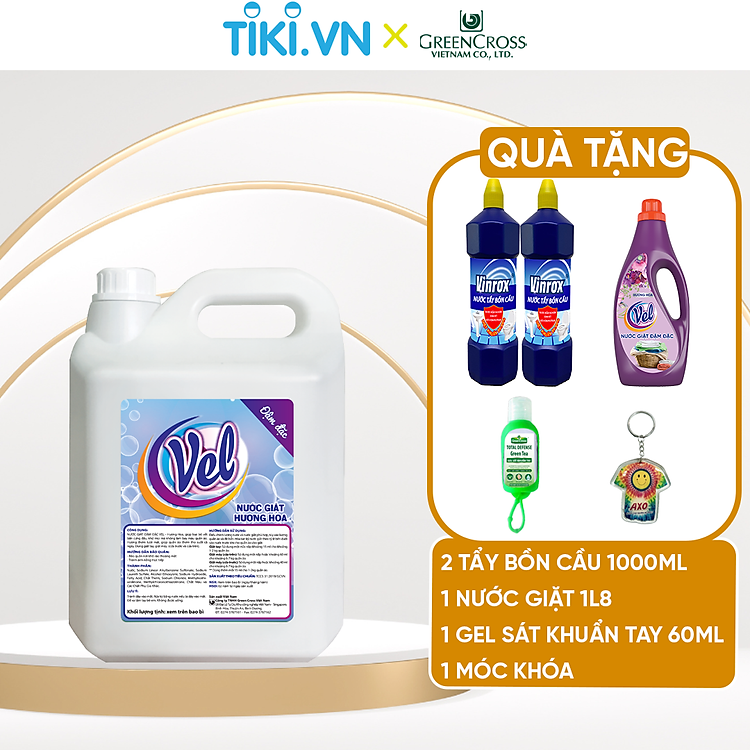 Nước giặt VEL Đậm đặc sạch thơm cho quần áo Can 5 Lít Tiết Kiệm