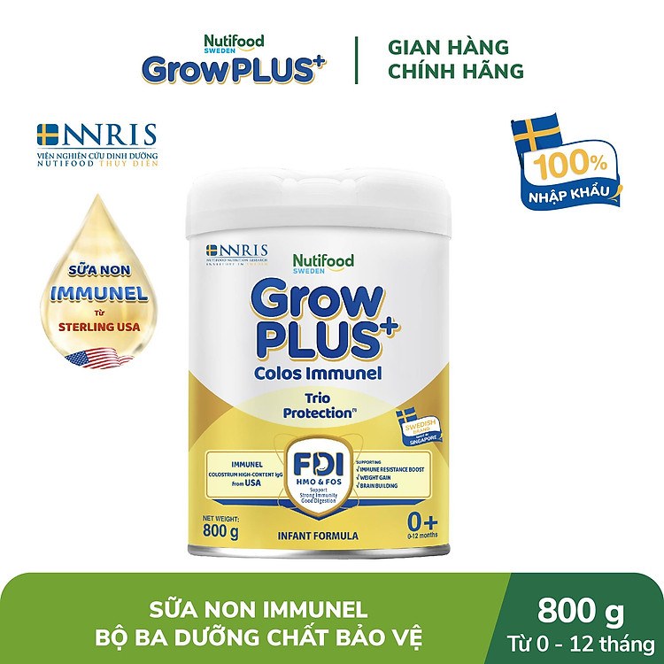 Sữa Bột Nutifood Sweden GrowPLUS+ Sữa Non Immunel từ 0 – 12 tháng lon 800g
