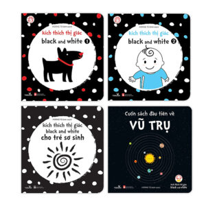 Sách cho bé - Kích Thích Thị Giác - Black and White Cho Trẻ Sơ Sinh - Combo 4 cuốn - Lật mở zigzag - Bồi cứng hoàn toàn