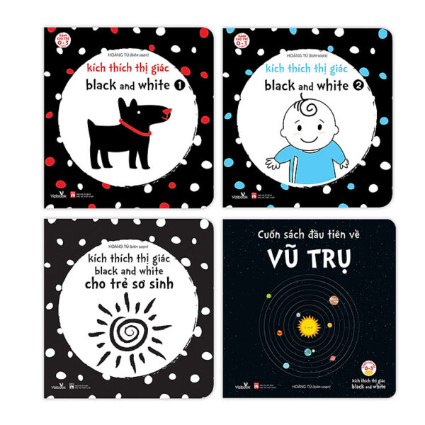 Sách cho bé - Kích Thích Thị Giác - Black and White Cho Trẻ Sơ Sinh - Combo 4 cuốn - Lật mở zigzag - Bồi cứng hoàn toàn