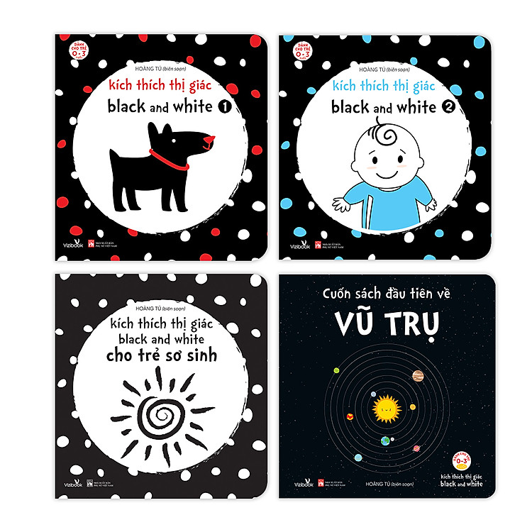 Sách cho bé – Kích Thích Thị Giác – Black and White Cho Trẻ Sơ Sinh – Combo 4 cuốn – Lật mở zigzag – Bồi cứng hoàn toàn