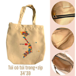 Túi tote khoá kéo dễ thương hình bản đồ VN xinh xắn [Hàng có sẵn]