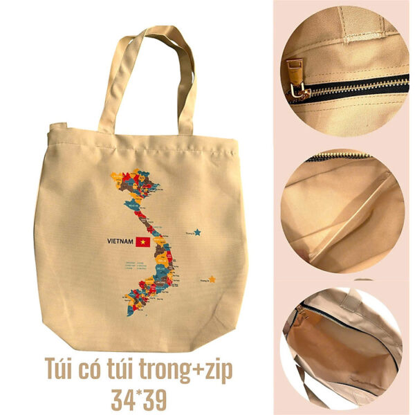 Túi tote khoá kéo dễ thương hình bản đồ VN xinh xắn [Hàng có sẵn]