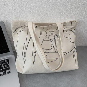 Túi Tote Nữ Thời Trang Hàn Quốc Vải Bố Canvas Màu Kem Dạng Đeo Vai Có Khóa Kéo Ngăn Phụ Trong Đựng Macbook, Laptop. Phụ Kiện Đi Làm Văn Phòng Đi Học Chơi Du Lịch Dã Ngoại Phượt