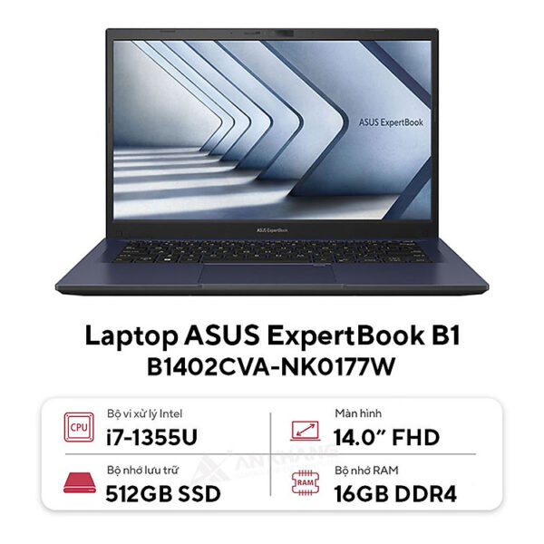 ASUS ExpertBook B1 B1402CVA-NK0177W (Intel Core i7 - 1355U | 16GB | 512GB | Intel UHD Graphics | 14 inch FHD | Windows 11 | Đen) - HÀNG CHÍNH HÃNG